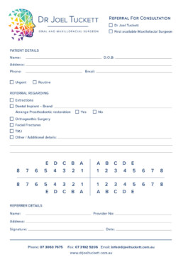 Dr Joel Tuckett patient referral form